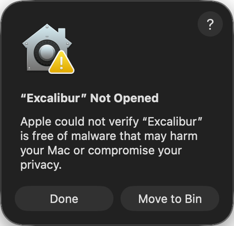 Excalibur Not Opened Alert