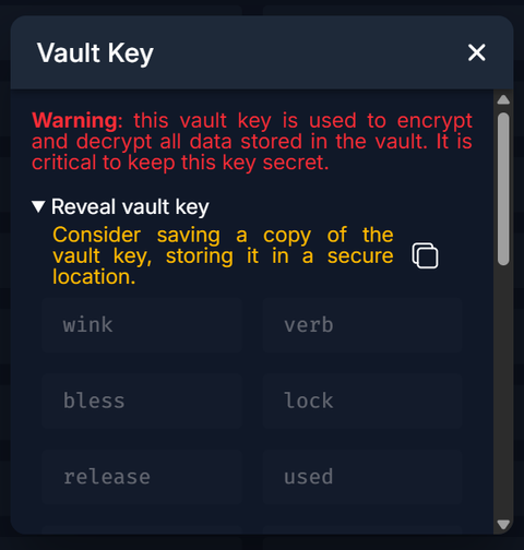 Vault Key Screen