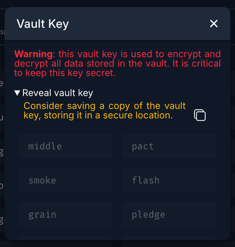 Vault Key Screen